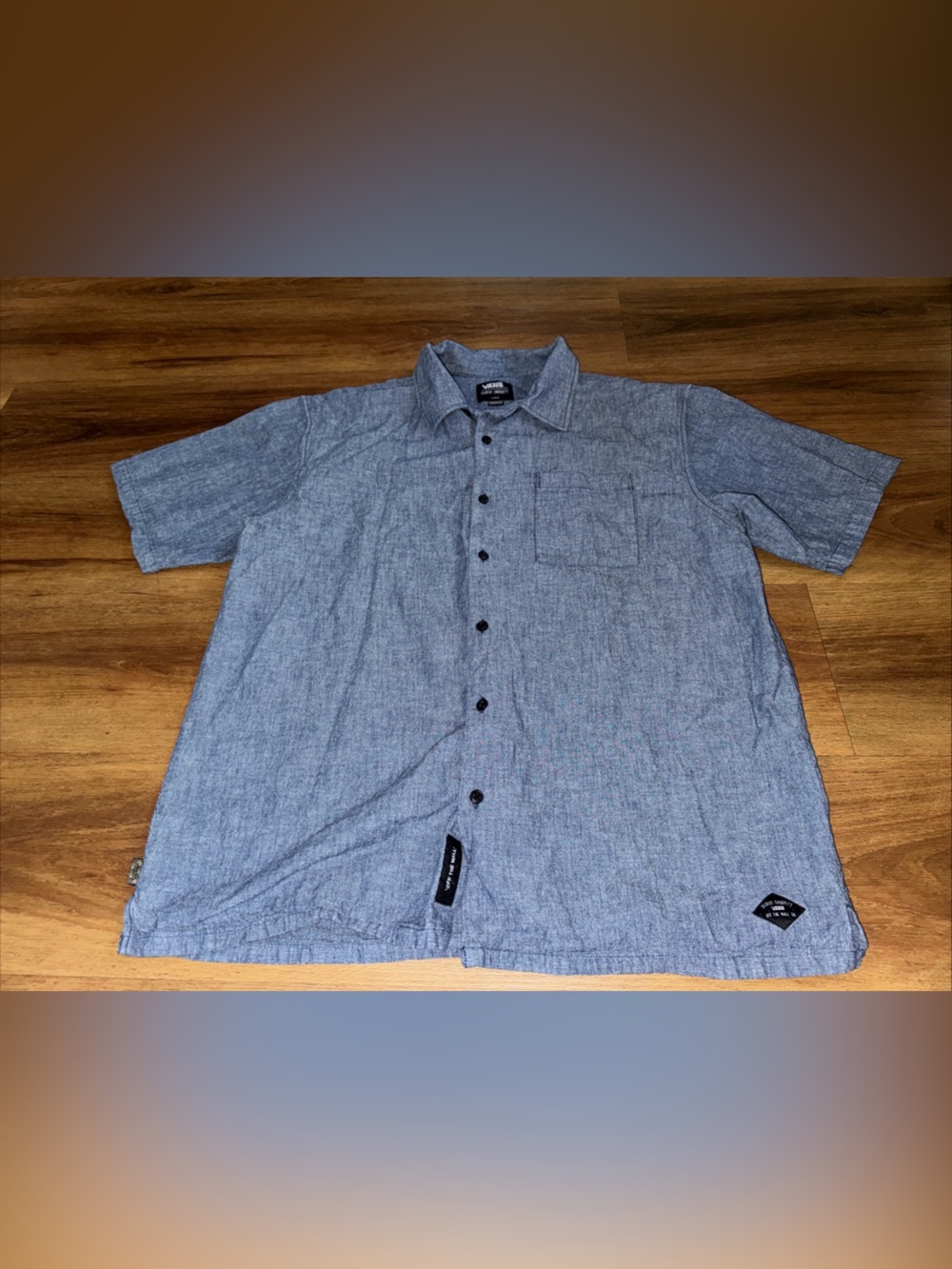 Vans Gilbert Crockett Chambray Button Up Shirt Men’s Large Blue Short Sleeve